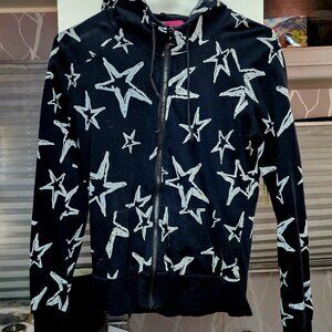 Black & White Star Punk Zip Up Hoodie Size Medium
